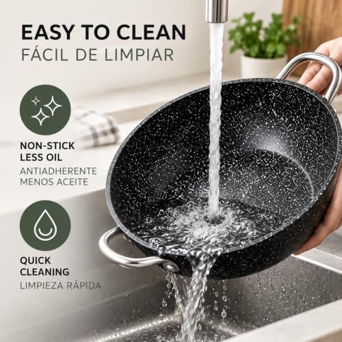 Miniatura 8 de Wecook! Granite Cazuela Baja Inducción Completa 30 Cm, Aluminio Forjado 4,3 Litros, Antiadherente Ecológico Piedra Sin Pfoa, Asas Acero Remachadas, Apta Todas Las Cocinas, Vitrocerámica, Gas, Horno