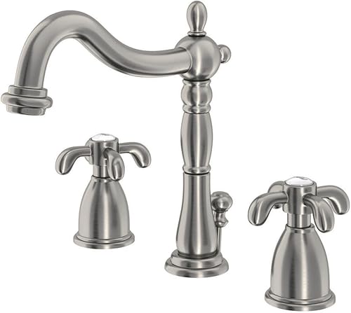 Kingston Brass KB1978TX French Country - Grifo de lavabo generalizado, níquel cepillado, alcance de boquilla de 6-12 pulgadas