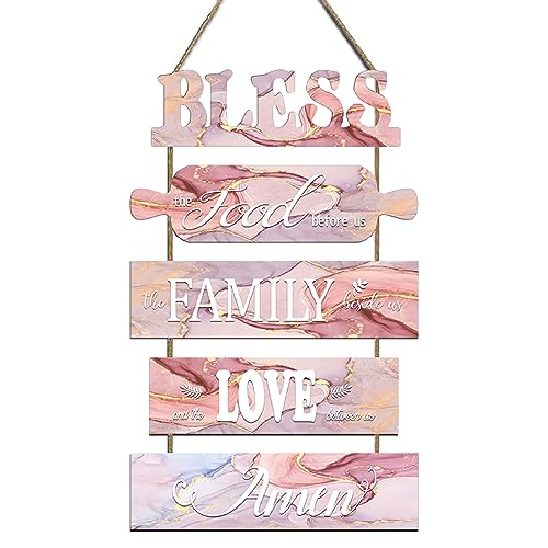 Jacriah Bless the Food Before Us for Kitchen Signs Wall Decor, Pink Rustic Dining Room Decorations, Decorative Country Vertical Wood Signs Plaques, Inspirational Wall Art for Living Room Bedroom