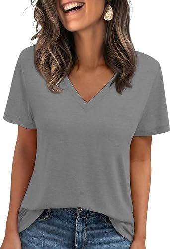 Cuptacc Camiseta Mujer Cuello En V Tops Casuales De Verano Mangas Cortas Color Sólido Básica