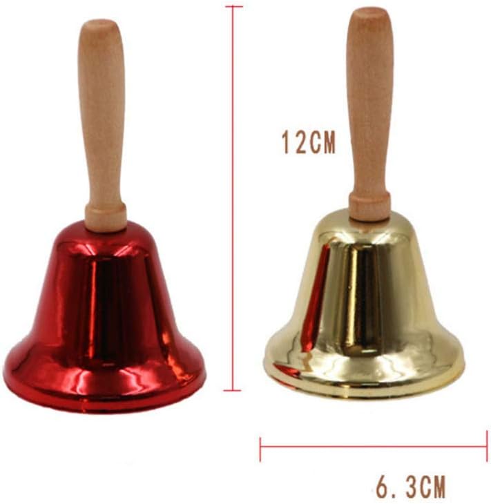 VALICLUD 6pcs Santa Claus Hand Bells Wooden Handles Hand Held Christmas Bells School Xmas Ornament for Kids Christmas School Hotel Service Wedding Festival Decoration Gold Red - Image 4