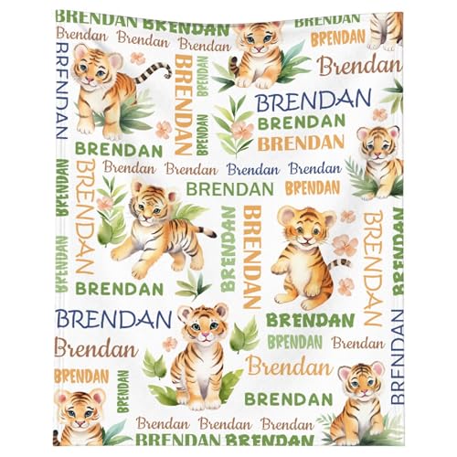 Tiger Custom Baby Blanket for Boys Girls Personalized Name Blanket Soft Flannel Custom Throw Blankets for for Couch Bed Practical Gifts X-Small 40×30in for Toddlers