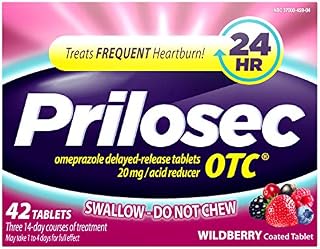 Prilosec OTC Frequent Heartburn Relief Medicine and Acid Reducer, Wildberry Flavor, 42 Tablets