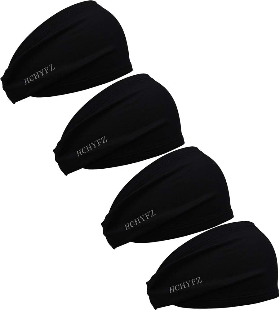 HCHYFZ Headbands for Men Women 4 Pack Running Workout & Sports Sweat Head Bands - Moisture Wicking for Exercise,Cycling,Tennis,Baseball,