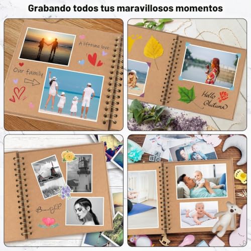 Miniatura 5 de Boic Álbum De Fotos Scrapbook 21x21cm, Diy Espiral Álbum De Recortes Para Pegar Y Escribir 40 Páginas, Regalos De Boda Aniversario Bebé Cumpleanos Familiares Caqui