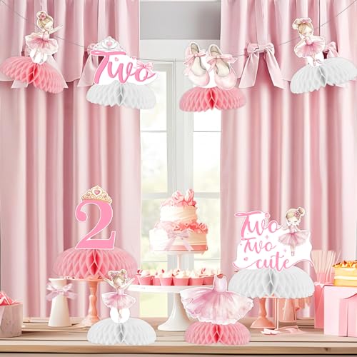 8 centros de mesa de ballet para 2º cumpleaños con diseño de tutú rosa 4