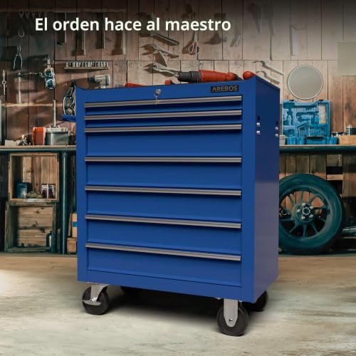 Miniatura 6 de Arebos Carro De Taller Carro De Herramientas 7 Cajones Con Cierre Centralizado Incl. Alfombrillas Antideslizantes 2 Ruedas Con Freno De Bloqueo Azul