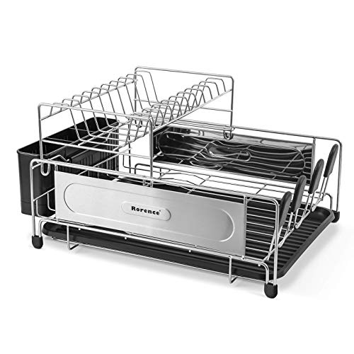 Dish Drying Rack: Rorence 2 Tier Dish Rack Stainless Steel with Removable Top Shelf, Utensil Holder & Drain Board - Thumbnail 4