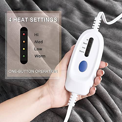 Homlyns Heated Blanket Twin Size, Electric Blanket with 4 Heat Level & 10 Hours Auto-Off, Fast Heating Blanket with ETL Certificated, 62x84 inches (Grey)