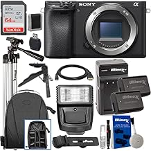 Sony Alpha a6400 Mirrorless Digital Camera Body Only with Deluxe Accessory Bundle SanDisk 64GB Ultra SDXC, Lightweight 50 Tripod, 2X Extended Life Replacement Batteries & Much More