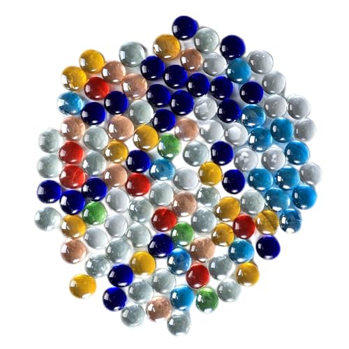 Hisredsun Lot de 290 galets en verre - 17-20 mm - 1,35 kg - Perles plates en marbre - Pierres de remplissage de vases - Cristaux artificiels - Décorations en verre pour aquarium