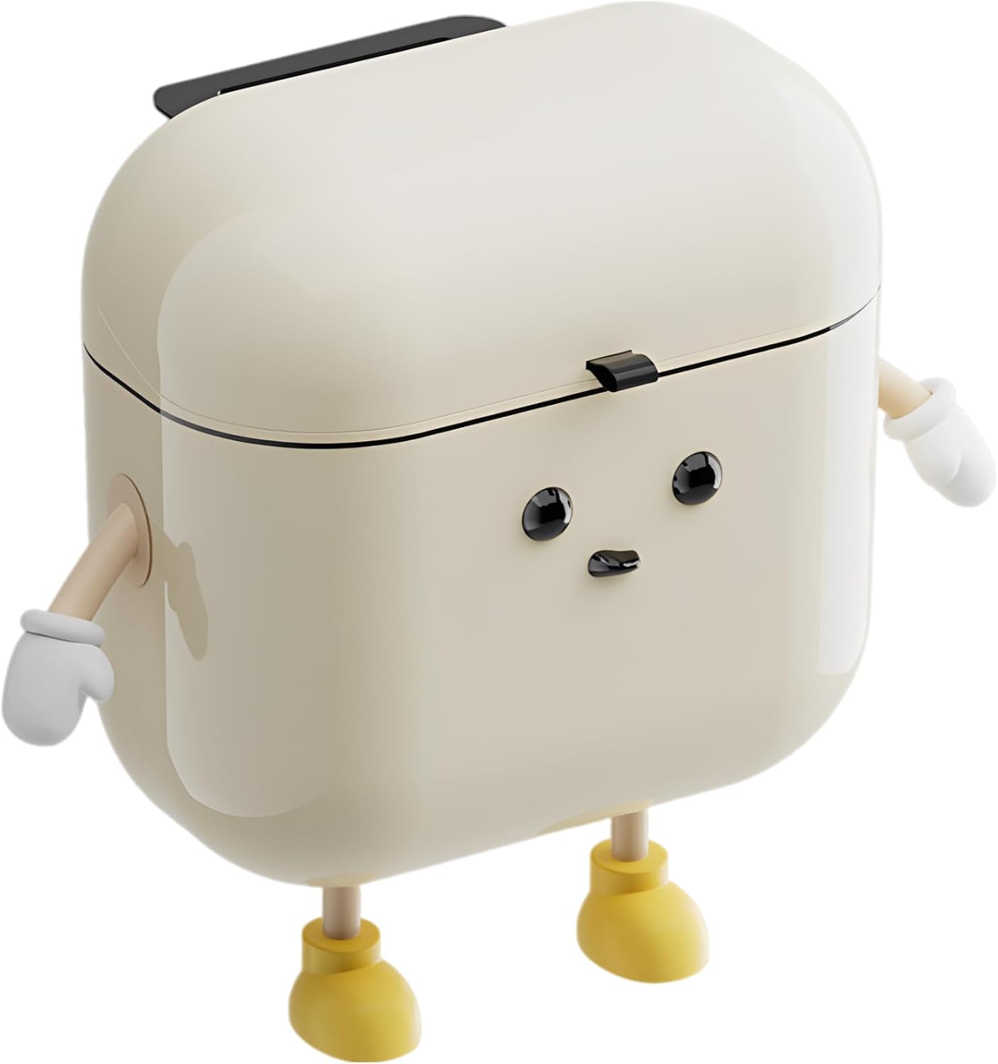 Cream Pp Wall Mounted Trash Can, Cartoon Waste Basket With Lid, 10.2 X 10 X 6.3 In, Narrow Design