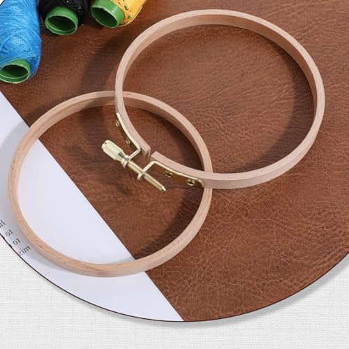 Image of 2 Pcs Cross Stitch Hoops Frames, 4 Inch Embroidery Hoop, Hanging Embroiderys Frame Hoop, Natural Beech Wood Embroiderys Framen with Gold Clasp for Decoration, Sewing, Starter of DIY Embroidery Craft