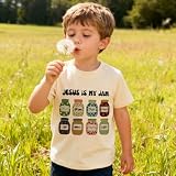 Kachibud Jesus is My Jam Shirts for Boys Girls Toddler Cotton Beige Tees Short Sleeve Funny Christian Tops Bible Verse T-Shirts 4T