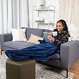 PediPocket Sherpa Lined Patented Foot Pocket Blanket – Nautical Navy – 50” x 70” with 20” Deep Foot Pocket, Plush Velvety Fleece Blanket,Luxurious Comfort, Machine Washable, Gift Idea (Non-Electric)