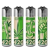 4 x Rare Clipper Lighters - Full Size Gas Refillable - 420 Weed Design - Full Se...