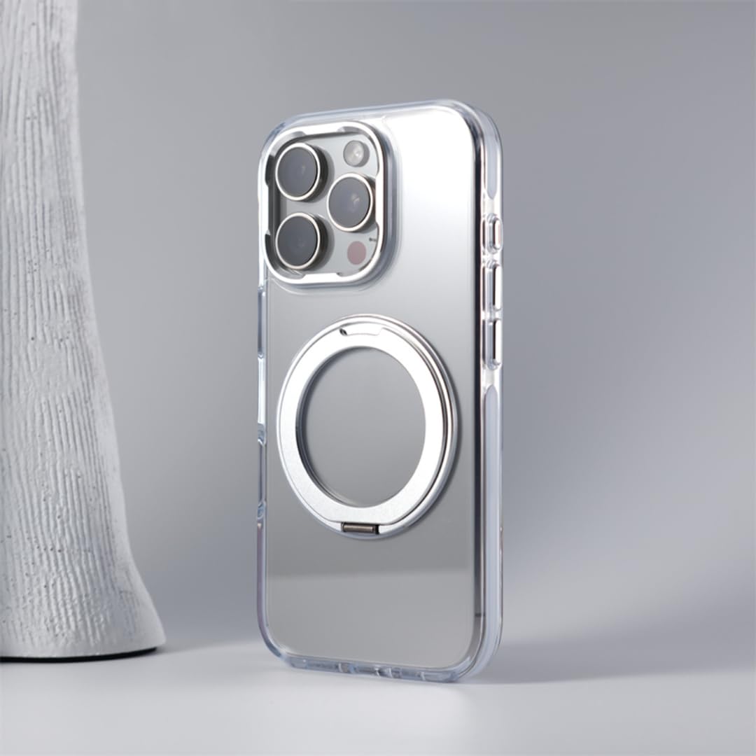Magnetyczny obrotowy uchwyt na telefon z podstawką do iPhone'a 15 Pro, etui bezprzewodowe z PC (do iPhone'a 15 Pro/BIAŁY)