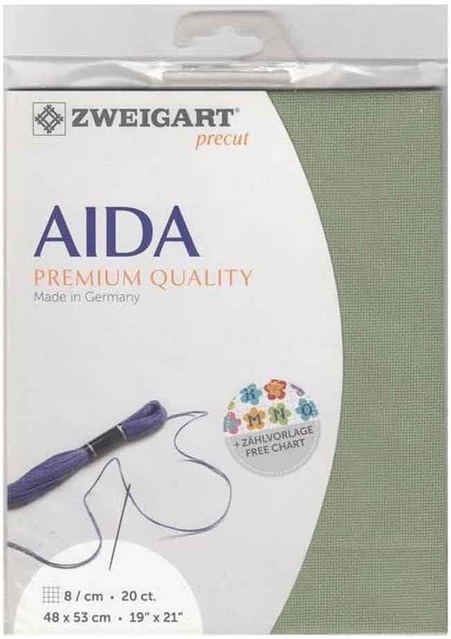 Zweigart Aida Precute 20 ct. Extra Fine Aida 3326 Colour 6016 Moss Green, Counted Fabric for Cross Stitch 48 x 53 cm