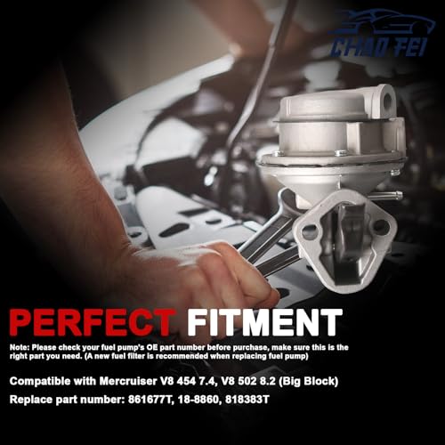 chaofei Mechanical Fuel Pump 861677T Compatible with Mercury Marine Mercruiser V8 454 7.4, V8 502 8.2 (Big Block) Spartshome Fuel Pump with Gaskets Replace 18-8860, 818383T by chaofei - Used condition - Image 2