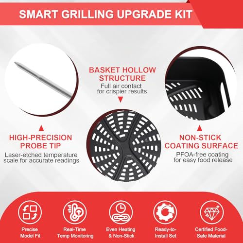 Foodi XL Grill Combo Crisper Basket & Meat Probe Kit for Ninja FG551/FG550 Foodi XL Grill, Non-Stick Air Fryer Basket for Ninja Foodi Smart XL DG551/DG651 Accessories, with Smart Thermometer Probe by WEBROIL - Image 4