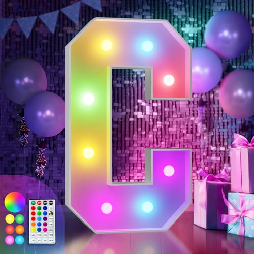 Image of Imprsv Colorful 3FT Marquee Letters C, 18 Colors Large Light up Letters | RGB with Remote, Birthday Party Decorations Anniversary Wedding Decorations Assembly Required 21 Pcs Accessory Set