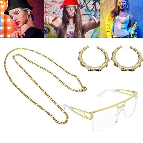 Usonline911 80S/90S Hip Hop Costume Kit Necklace Sunglasses Rapper Accessories, Gold #TOP5