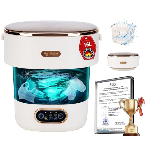 4.0 Upgraded portable washing machine 16L Folding Washing Machine [SGS certified German high-efficiency motor] [UV-C blue light cleaning% 99]Suitable for hotels, households, and apartment scenarios