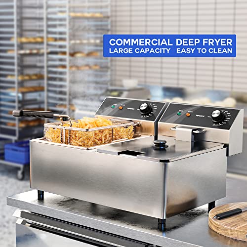 Topkitch Commercial Deep Fryer Stainless Steel Dual Tank Electric Deep Fryer With 2 Baskets Capacity 2 X 10L Electric Countertop Fryer For Restaurant And Home Use, 120V 3600W #TOP1
