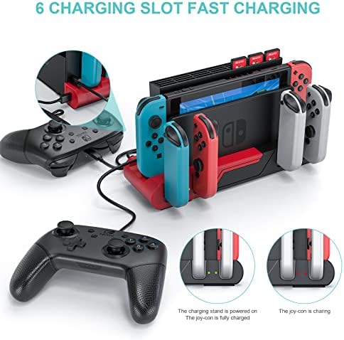 MANMUVIMO Switch Game Organizer Storage Switch TV Dock Charging Station Stand Switch Dock Storage Stand Kit Nintendo Switch Accessories Rack for 15 Game Case, 28 Game Card, 4 Joy-con, 2 Pro Controller