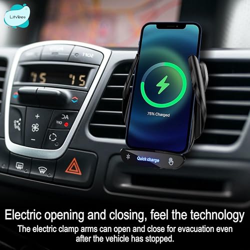 Image of Car Wireless Charger, Automatic Clamping Car Mount 15W Wireless Charging Car Mobile Holder 360 Rotatable, Compatible with Magsafe,iPhones & All Wireless Charge Enabled Phones - Black
