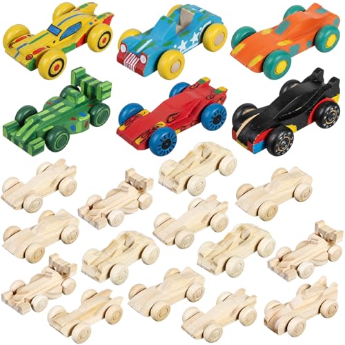 Beeveer 20 Pcs Unfinished Wooden Cars DIY Toys Paintable Toy Cars Crafts to Paint for Students Home Activities Family Time Handicraft Projects Party Favors (Popular)