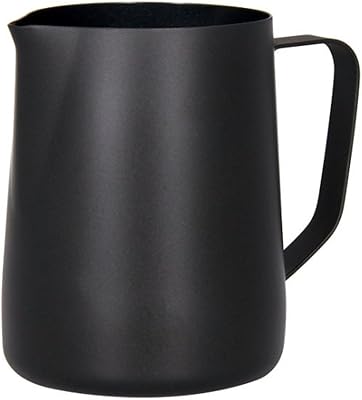 Hillento Espresso Coffee Milk Frothing Pitcher, Stainless Steel Creamer Macchiato Cappuccino Latte Art Making Pitcher Cups, Perfect for Milk, Cream, Water, Juices, Smoothies, 20 oz/600ML, Black