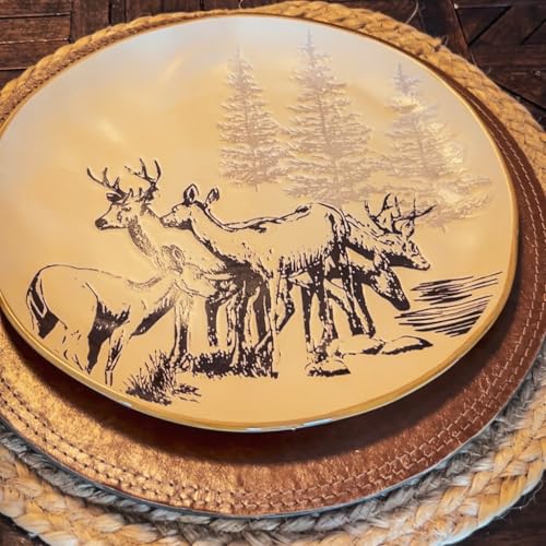 Image of Paseo Road White Pine 16 Piece Ceramic Dinnerware Set, Pine Tree Bear Deer Moose Fox Print, Modern Rustic Cabin Lodge Dish Set with Plates, Bowls, Mugs