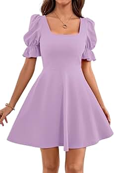 TOOSIS Dresses for Women 2024 Square Neck Puff Sleeve A-line Dress