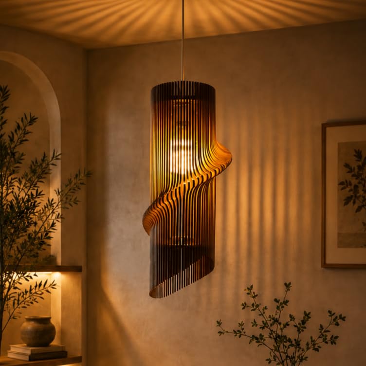 Woodiography Wood Pinecone Pendant Lamp