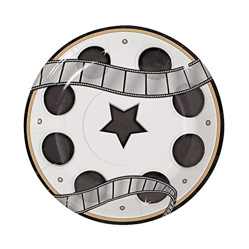 Fun Express Movie Night Film Reel Paper Dessert Plates - Film Reel Themed Party Tableware Now Showing - Disposable Theater Party Birthday Baby Shower Decorations Party Supplies - 8 Pieces