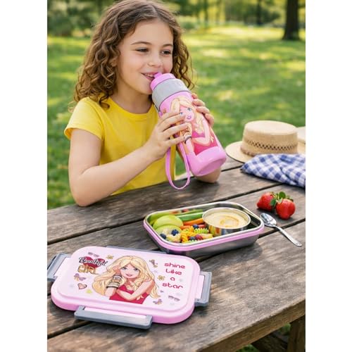 Image of Kids Meal Mate Beautiful Girl Stainless Steel Airtight Lunch Box 800ml and Sipmate Insulated Water Bottle 500ml
