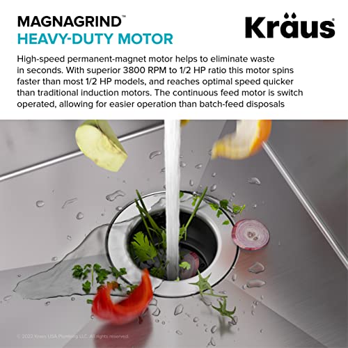 KRAUS WasteGuard 1/2 HP Continuous Feed Ultra-Quiet Motor Garbage Disposal with Quick Connect Mount, Power Cord and Flange Included, KWD110-50MBL thumbnail 5