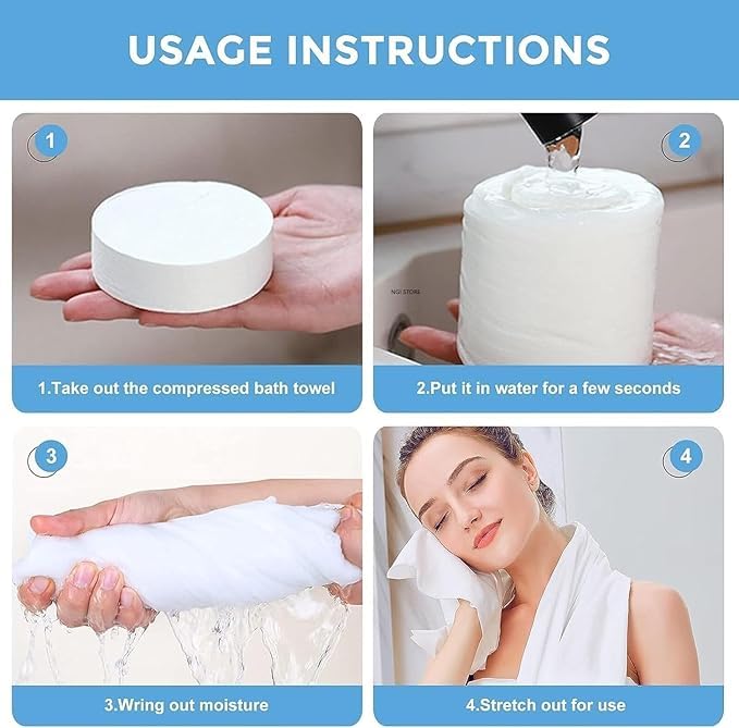 DMDENT Compressed Bath Towel Tablets, 2 Pack of 100% Cotton Portable Disposable Hypoallergenic Expandable Compressed Towels 1