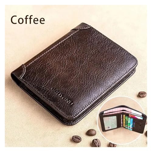 Cartera de cuero tarjetero corto monedero hombres protección RFID retro 6