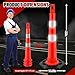 Tellegloww 3 Pack 42inch Traffic Delineator Posts, Heavy Duty Industrial Cones with 8.8 lb Weighted Rubber Base, Stackable, Windproof, Mortise Tenon Locking Design, 2 Reflective Bands for Road Safety