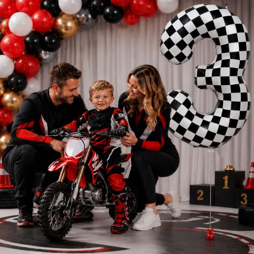 Image of KatchOn 3rd Birthday Number Balloons, 40 Inch Checkered Foil 3 Balloons
