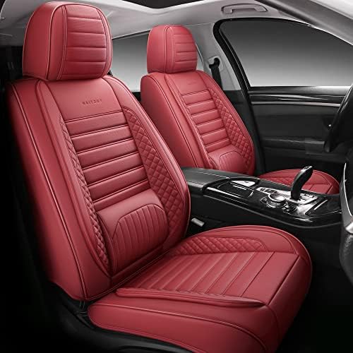 HAITOUR Full Coverage Leather Car Seat Covers Full Set Universal Fit for Most Cars Sedans Trucks SUVs with Waterproof Leatherette in Automotive Seat Cover Accessories (Wine Red)