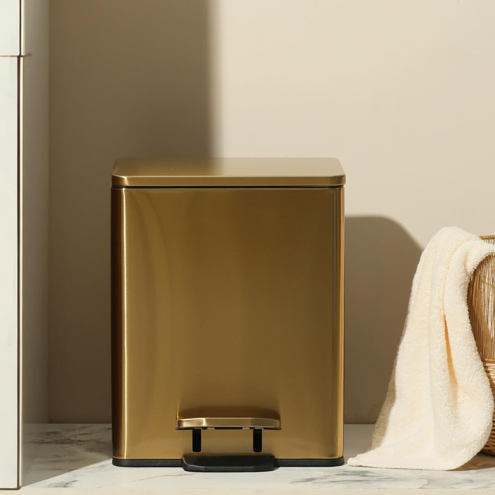 Enhabit Glint Rectangular Pedal Bin For Kitchen | Sleek Design | Removable Inner Bucket | Durable Steel and Plastic Material | Dustbin for Bathroom Home Bedroom Office | 9 Litre Capacity - Gold-image-25