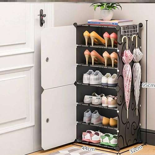 Image of Zemic Multipurpose Modular Plastic Shoe Rack for Home with Door | 𝟔 𝐒𝐡𝐞𝐥𝐟 Stackable Organizer | Waterproof & Dustproof | Space Saving Storage for Home, Bedroom & Entryway【White, 2-Door-6-Shelf】