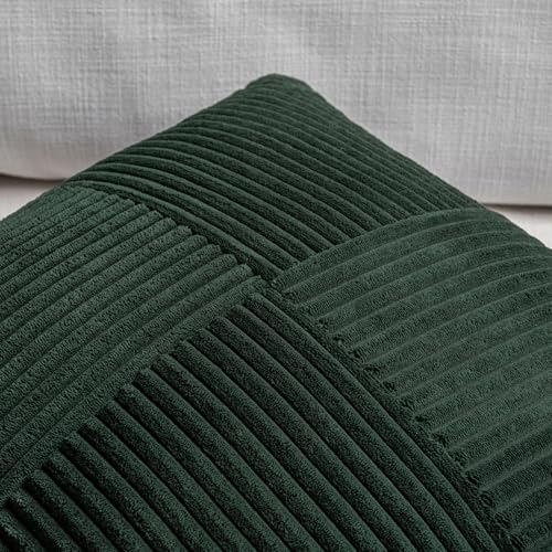 Image of Fancy Homi Set of 2 Dark Green Boho Long Lumbar Body Decorative Throw Pillow Cover 14x36 Inch for Bed Couch Bedroom Bench, Soft Patchwork Corduroy Textured Pillow Case, Rustic Farmhouse Room Decor