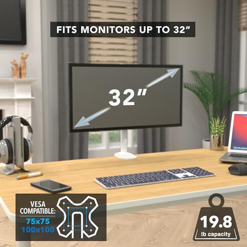 Mount-It! White Single Monitor Stand – Adjustable Desk Arm for Computer Screens – VESA Compatible Holder Up to 32" 19.8 lbs – 360° Rotation, 160° Swivel, 40° Tilt – Space-Saving Clamp & Grommet Base by Mount-It! - Image 5