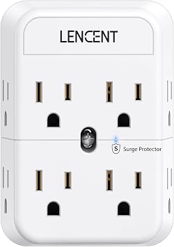LENCENT 2 Prong Plug Adapter, 3 to 2 Prong Outlet Adapter, Surge Protector, Polarized Plug, 3-Sided Widely Spaced Extender, Compact Wall Plug Splitter Tap for Non-Grounded Outlets in Old House Hotel