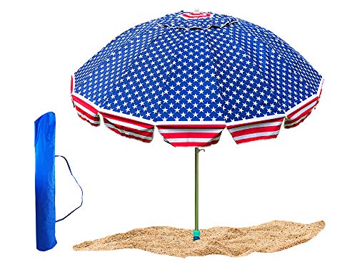 Party With Pride 8 Foot Beach Umbrella, Patriotic USA Flag, Includes Carry Bag, UV Protection From Sun, Windproof, Adjustable and Telescoping (American Flag)