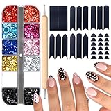 Mini Round Nail Art Glitter Sequin Set - 12 Colors Polka Dot Nail Glitter Flakes Paillette 3D French Tip Stickers Nails Dotting Tool for DIY Nail Art, Painting & Design